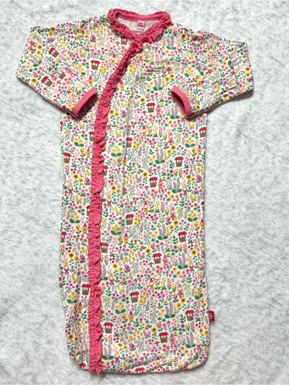 Magnetic Me Pink Garden Gnome Gown Newborn 3M Baby Girl Modal Ruffle Neutral